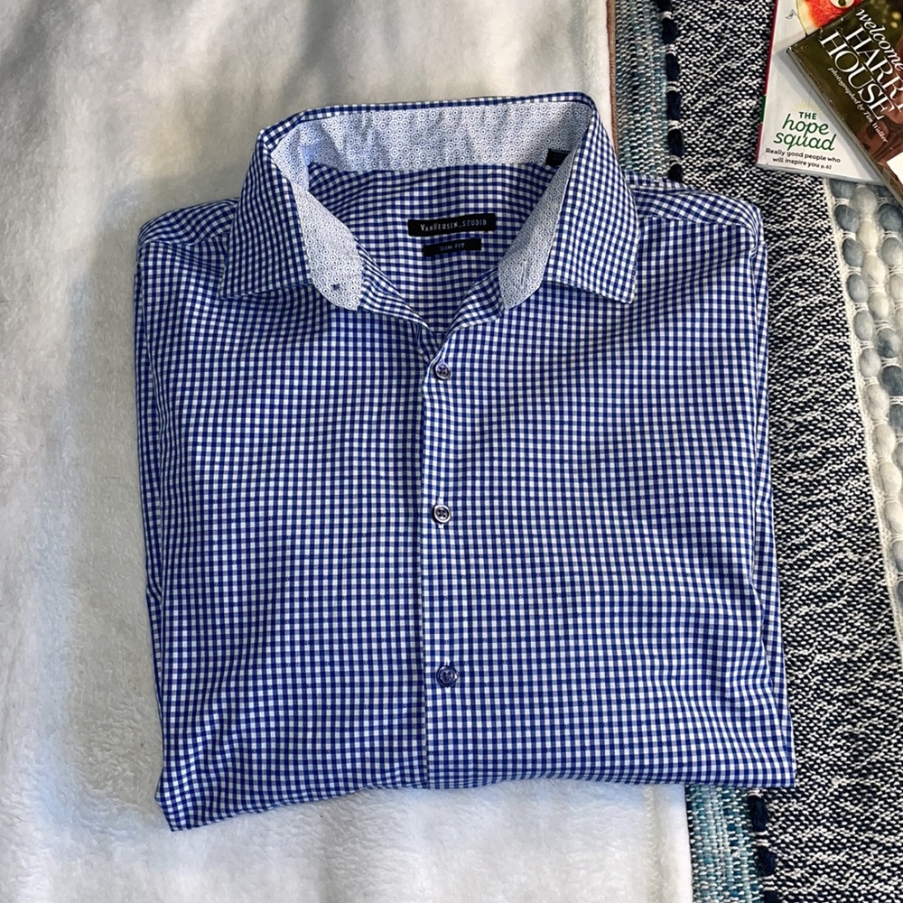 Van Heusen Studio Checked Slim-Fit Button-Down Shirt- 17/17.5 34/35